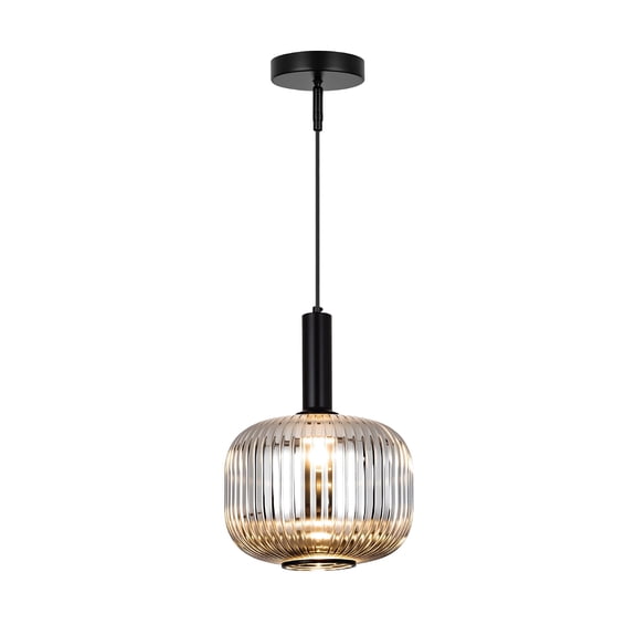 Acento Strata Modern 1-Light Smoke Grey Ribbed Glass Pendant Light for Kitchen Island and Dining Room, Adjustable Height, E26 Base 60W Max, Sloped Ceiling Compatible, Modern Hanging Ceiling Fixture