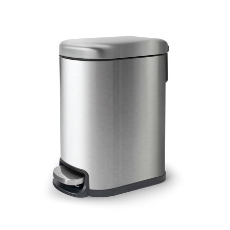 Acento 1.3 gal., Curved Rectangular Soft Close Premium Pedal Waste Bin Bedroom, Bathroom, Home and Office, Step On Trash Can, Brushed Stainless Steel