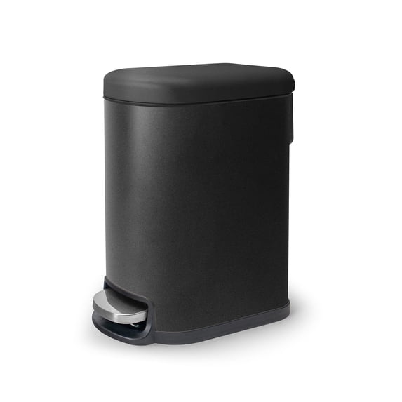 Acento Linea Slim Rectangular Step Trash Can, 1.3 Gallon Bathroom Waste Bin with Soft-Close Lid and Removable Inner Bucket, Matte Black