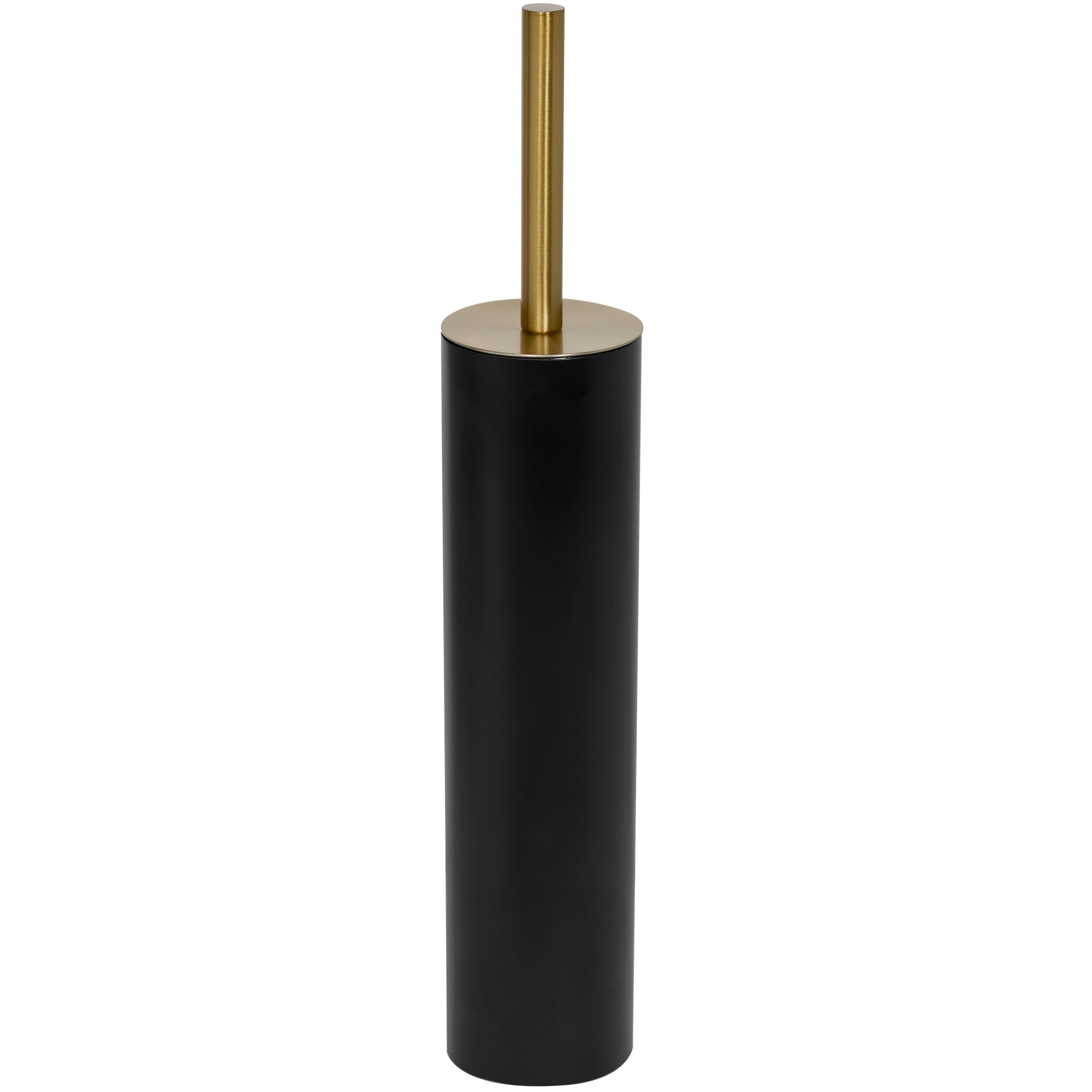 Acento Slim Round Holder, 8 x 8 x 44.5 cm Metal Removable Plastic Liner Tall Toilet Brush in Matte Black Gold