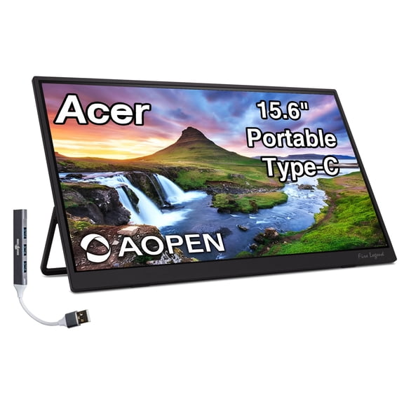 Acer 15.6" FHD IPS Portable Monitor with 6ms Response Time, Anti-Glare, 250 nits Brightness, VESA Mount (100mm), AMD FreeSync, Mini HDMI & Dockztorm USB Port Expander, Black Color