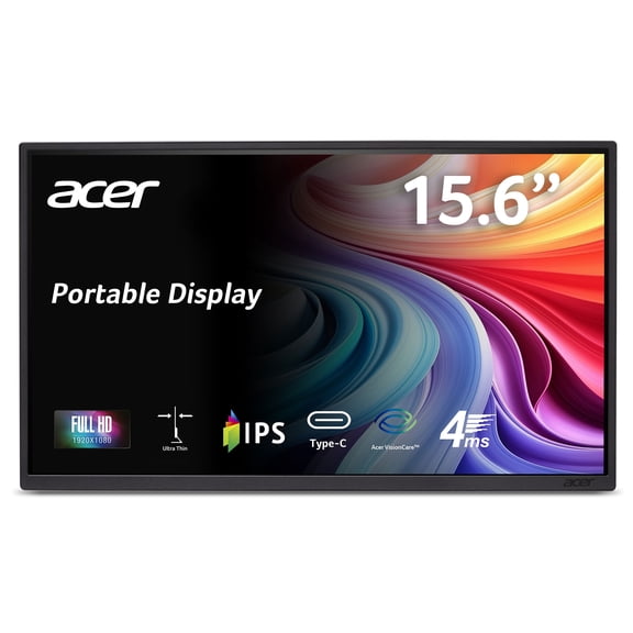 Acer 15.6" Portable Office Business Monitor, IPS Full HD (1920 x 1080), 60Hz, with Cables and Protective Sleeve, PM161Q C1bmiuux, Black