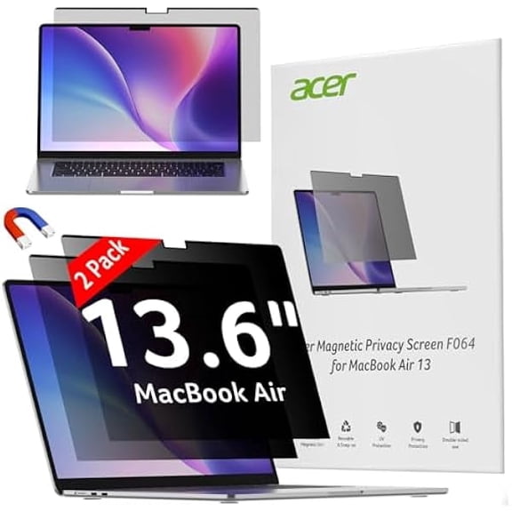 Acer [2 Pack Laptop Privacy Screen for MacBook Air 13 Inch (2022-2025 M1,M2,M3,M4), Eye Protection Anti Spy/Glare Blue Light Computer Monitor Privacy Filter, Dual-sided Magnetic & Removable