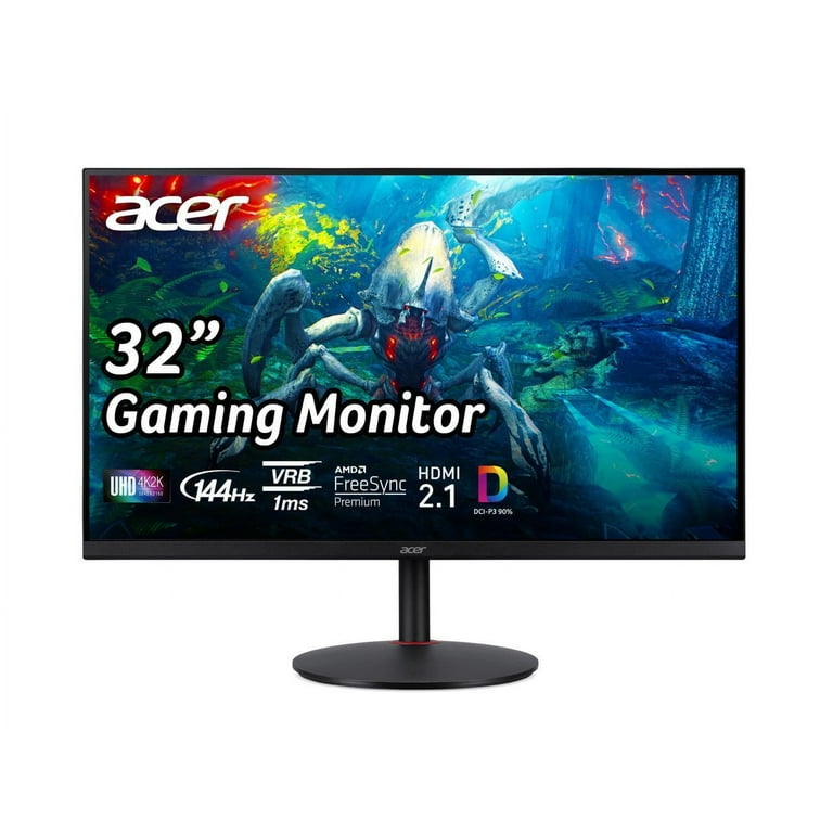 Acer 32” 144Hz 4K Gaming Monitor 1ms AMD FreeSync Premium UHD (3840x2160)  DCI-P3 90% Delta E<1 VESA HDR400 HDMI 2.1 HDMI 2.1x2, DisplayPort, USB
