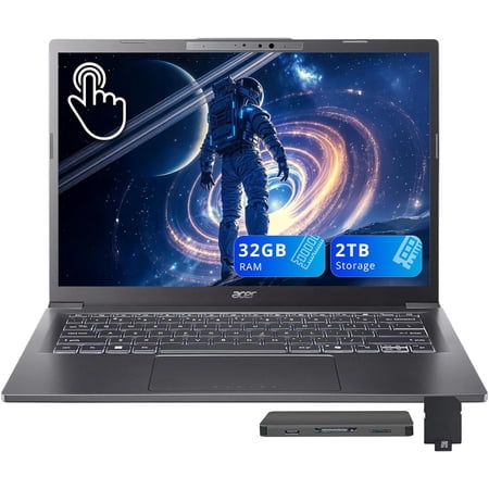 Acer Aspire 14 AI 14" WUXGA Touchscreen Laptop, Intel Ultra 9 288V, 32GB LPDDR5X, 2TB Storage(1TB SSD+1TB Docking Station Set), Intel Arc 140V, Backlit Keyboard, Webcam, Wi-Fi 6E, Win 11, Steel Gray