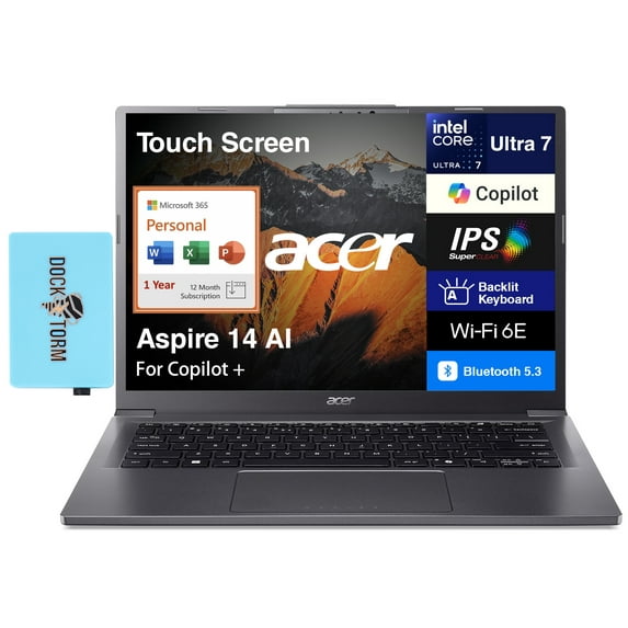 Acer Aspire 14 AI Copilot + Laptop 14.0in WUXGA (Intel Ultra 7-258V, 32GB LPDDR5X, 4TB PCIe SSD, Intel Arc 140V, Win 11 Pro) w/Microsoft 365 Personal , DKZ USB Port Expander