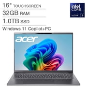 Acer Aspire 16" AI Copilot+ PC Touchscreen Laptop Intel Core Ultra 9 processor 288V WUXGA 1920 x 1200 32GB RAM 1TB SSD Windows 11 Home Steel Gray