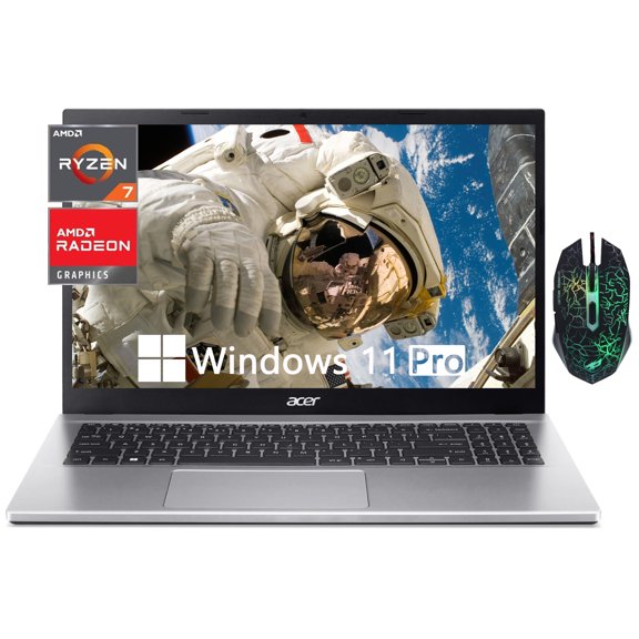 Acer Aspire 3 15.6" FHD Laptop,AMD Ryzen 7-5700U,16GB RAM,512GB SSD,AMD Radeon Graphics,Mouse,Windows 11 Pro,Silver