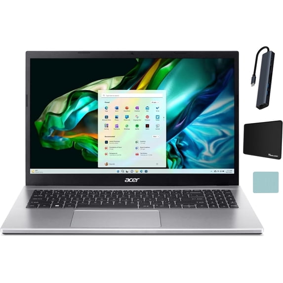 Acer Aspire 3 15 Laptop, 15.6’’ FHD Display, AMD Ryzen 7 5700U, 32GB RAM, 2TB SSD, Wi-Fi 6, Bluetooth, AMD Radeon Graphics, Windows 11 Home, Silver with Tigology Accessories