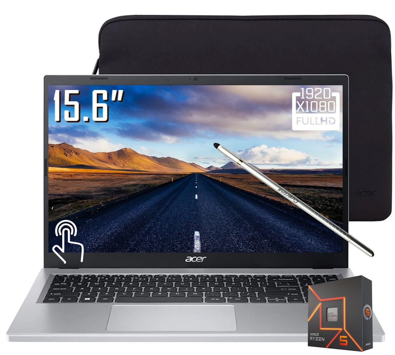Acer Aspire 3 Business Laptop, 15.6" FHD 1920 x 1080 IPS LCD Touchscreen, AMD Ryzen 5 7520U, Wi-Fi 6, 720P Webcam, Stylus Pen, Win11 Home (16GB DDR5 RAM - 512GB SSD)