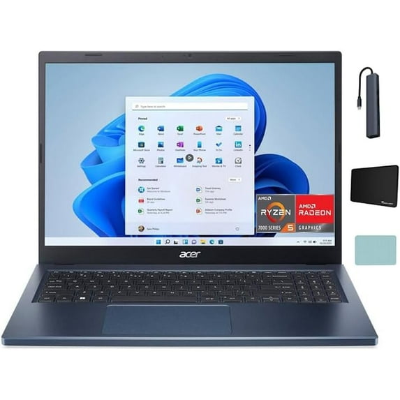 Acer Aspire 3 Business Laptop, 15.6" FHD IPS Touch Display, AMD Ryzen 5 7520U, 8GB LPDDR5, 2TB SSD, Wi-Fi 6, Bluetooth, Windows 11 Home, Steam Blue with Tigology Accessories