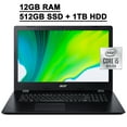 thumbnail image 1 of Acer Aspire 3 Business Laptop Computer 17.3" HD+ Display 10th Gen Intel Quad-Core i5-1035G1 up to 3.6 GHz 12GB RAM 512GB SSD 1TB HDD Intel UHD Graphics DVD-RW WIFI5 Webcam Win 10 Black, 1 of 7