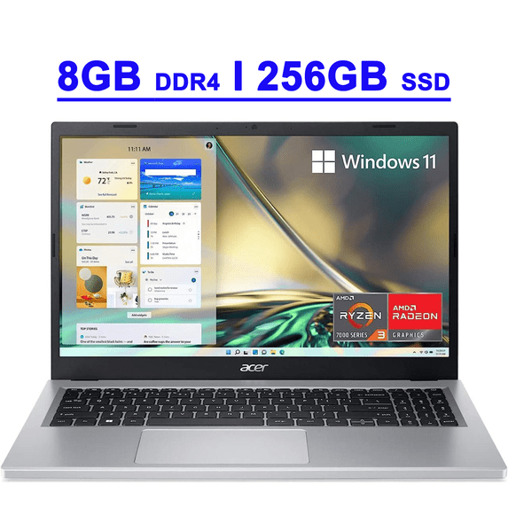 Acer Aspire 3 Premium Thin and Light Business Laptop Computer 15.6" FHD IPS Display AMD Quad-core Ryzen 3 7320U Processor 8GB DDR4 256GB SSD AMD Radeon 610M Graphics USB-C Win11 Silver