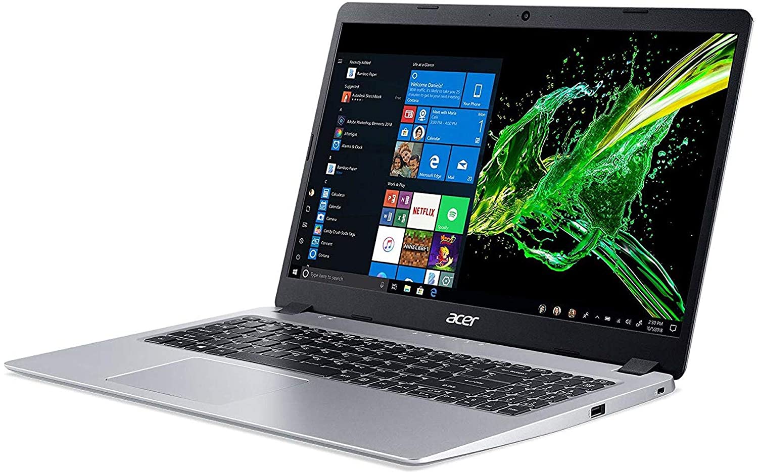 Acer Aspire 5 15.6" FHD Laptop Computer, AMD Ryzen 3 3200U Up to 3.5GHz (Beats i5-7200U), 4GB DDR4 RAM, 128GB PCIe SSD, 802.11ac WiFi, HDMI, Backlit Keyboard, Silver, Windows 10 Home in S Mode - image 1 of 6