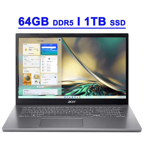 Acer Aspire 5 Premium Business Laptop 17.3" FHD IPS ComfyView Intel 10-Core i7-1255U Processor 64GB DDR4 1TB SSD Intel Iris Xe Graphic Backlit USB-C Win11 Grey