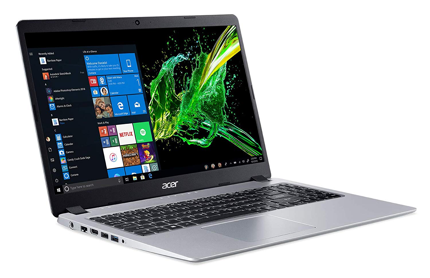 Acer Aspire 5 Slim Laptop, 15.6" Full HD IPS Display, AMD Ryzen 3 3200U, Vega 3 Graphics, 4GB DDR4, 128GB SSD, Backlit Keyboard, Windows 10 in S Mode, A515-43-R19L - image 1 of 7