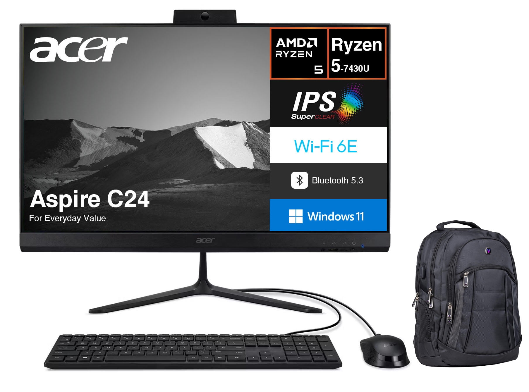 Acer Aspire C24 Everyday Value All in One 23.8in IPS FHD Display AMD Ryzen 5 7430U 16GB DDR4