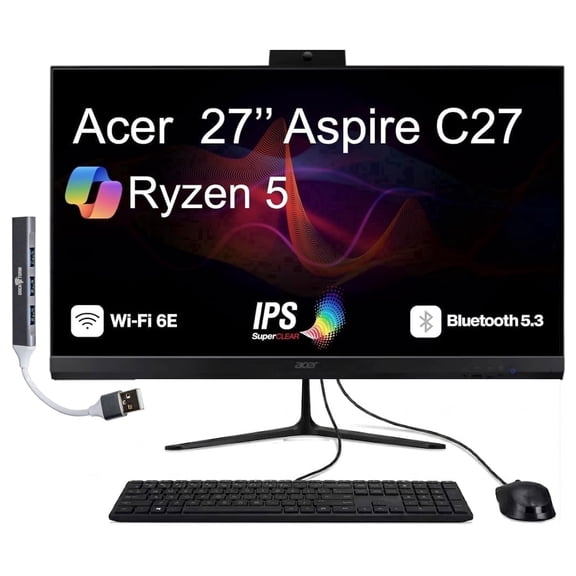 Acer Aspire C27 Ryzen 5 7430U 16GB DDR4 1TB SSD 27in FHD AIO Win11Pro w/Mouse & KB