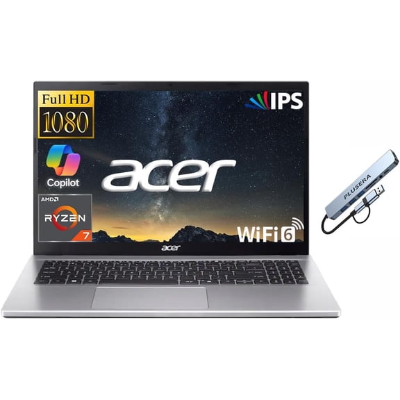 Acer Aspire GO 15.6" FHD Business & Student Laptop Computer, 8GB RAM 768B Storage (256GB SSD+512GB SD Card), 8-Cores AMD Ryzen 7 7730U, Windows 11 Pro, PLUSERA Docking Station Included, Pure Silver