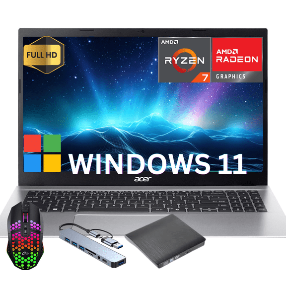 Acer - Aspire Go 15 15.6" FHD Laptop AMD Ryzen 7 7730U 2023 AMD Radeon Graphics - 32GB DDR4 512GB PCIe Storage - Pure Silver