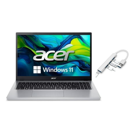 Acer Aspire Go 15.6 FHD IPS Slim Laptop |Intel Core i3-N305 | Intel UHD Graphics | Wi-Fi 6 | Silver | 8GB RAM DDR5 | 128GB SSD | Windows 11 S | Bundle with USB 3.0 Hub
