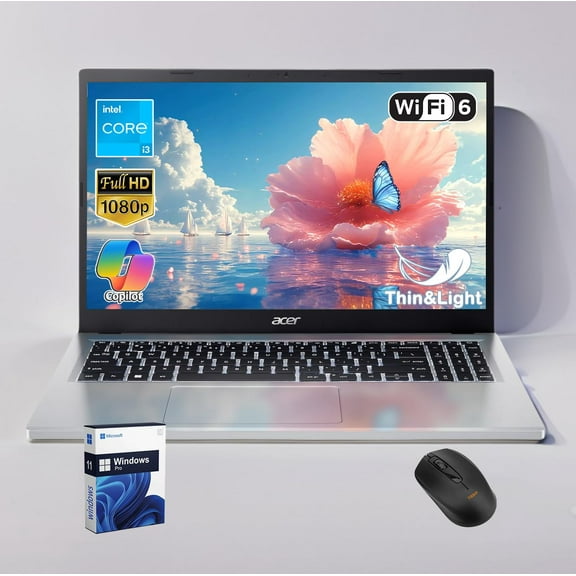 Acer Aspire Go 15 Slim Laptop: 15.6" FHD IPS Display, Intel i3-N305, 8GB RAM, 128GB Storage, Wi-Fi 6, Windows 11 Pro, Copilot AI Key, Eco-Friendly & Long Battery Life, w/Mouse (8GB RAM | 256GB SSD)