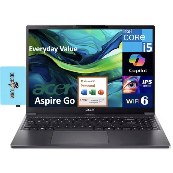 Acer Aspire Go Everyday Value Laptop 15.3in IPS WUXGA Display (Intel i5-1334U, 8GB DDR5, 2TB PCIe SSD, Intel UHD, WiFi 6, Webcam, Win 11 Home) w/Microsoft 365 Personal , DKZ USB Port Expander