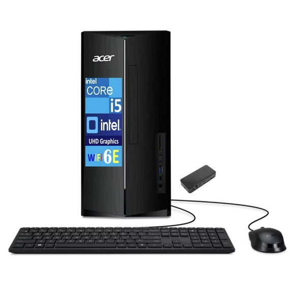 Acer Aspire School & Business Desktop (Intel i5-14400, 8GB DDR5, 128GB PCIe SSD + 1TB HDD, Intel UHD, 300W PSU, WiFi 6E, Bluetooth 5.3, RJ-45, 2 HDMI, Win 11 Pro) w/USB-C Dock