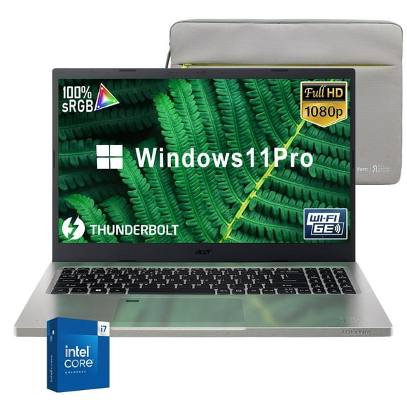 Acer Aspire Vero Eco-Friendly Slim Laptop, 15.6" FHD IPS 100% sRGB Display, 10-core Intel i7-1355U, Fingerprinter, 1080P Webcam, Wi-Fi 6E, Backlit KB, w/Vero-Sleeve (16GB RAM | 512GB SSD)