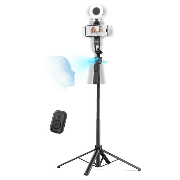 Acer Auto Face Tracking Tripod for iPhone/Cell Phone/Android/Camera with Light and Remote, 64", No App, 360Rotating Tripod Selfie Stick for Tiktok YouTube Vlog Live Streaming Video Recording