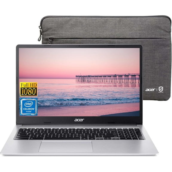 Acer Chromebook 315 15.6"" FHD Laptop for Students, Intel Celeron N4500 Processor, 4GB RAM, 64GB eMMC + 64GB SD Card, HDR Webcam, Type-A&C, Chrome OS, Silver with Mazepoly Accessories