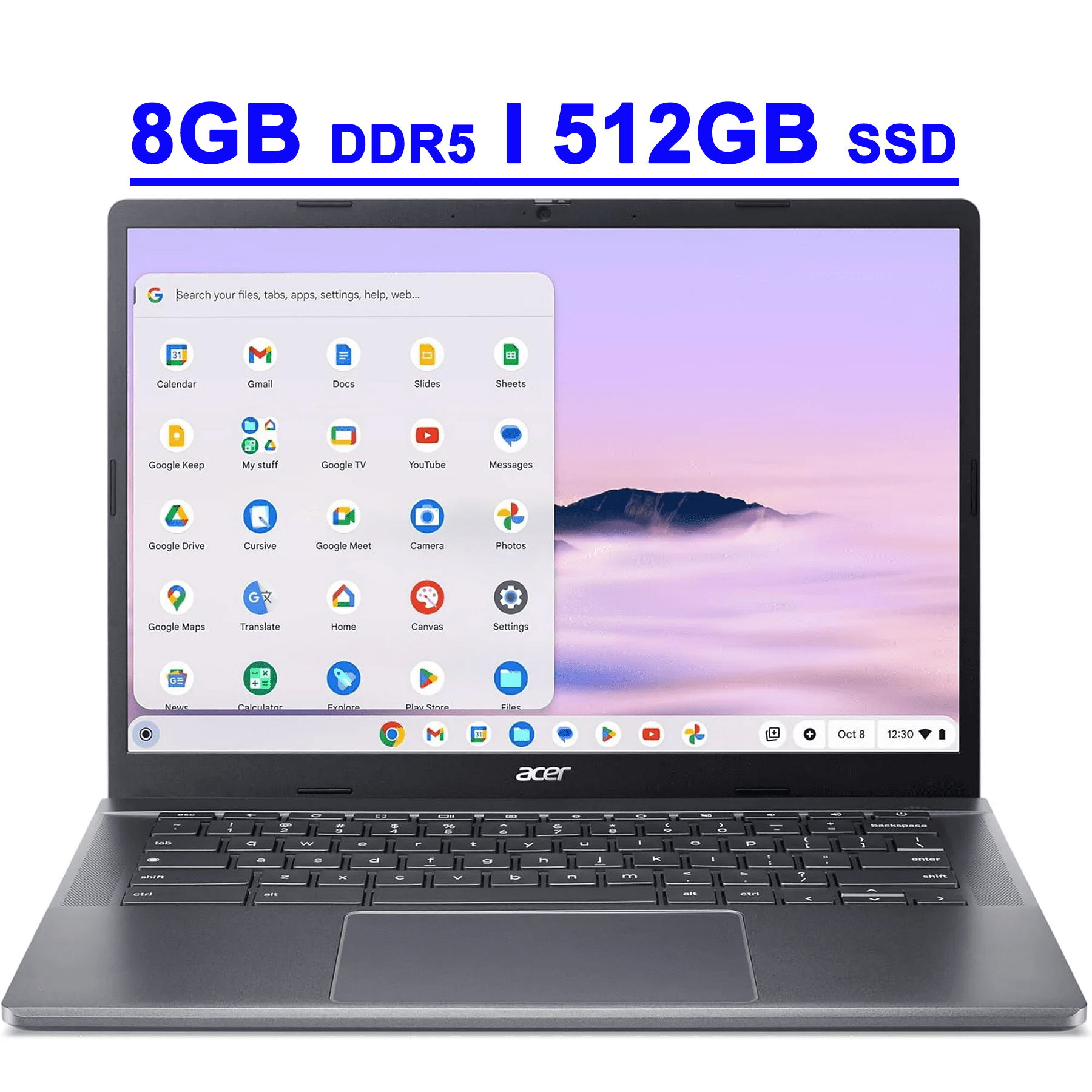 (Open Box) Acer Chromebook Plus 514 Premium Google AI Laptop 14" FHD IPS Touchscreen Intel Octa-core i3-N305 8GB DDR5 512GB SSD USB-C Free Google AI/2TB loud Storage for 1-year Grey