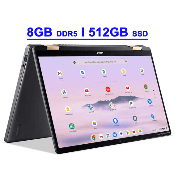 Acer Chromebook Plus Spin 714 Premium 2-in-1 Laptop 14" WUXGA IPS Touchscreen (100% sRGB) Intel 8-core Ultra 5 115U 8GB DDR5 512GB SSD Backlit Type-c Long-Lasting Battery w/Google AI