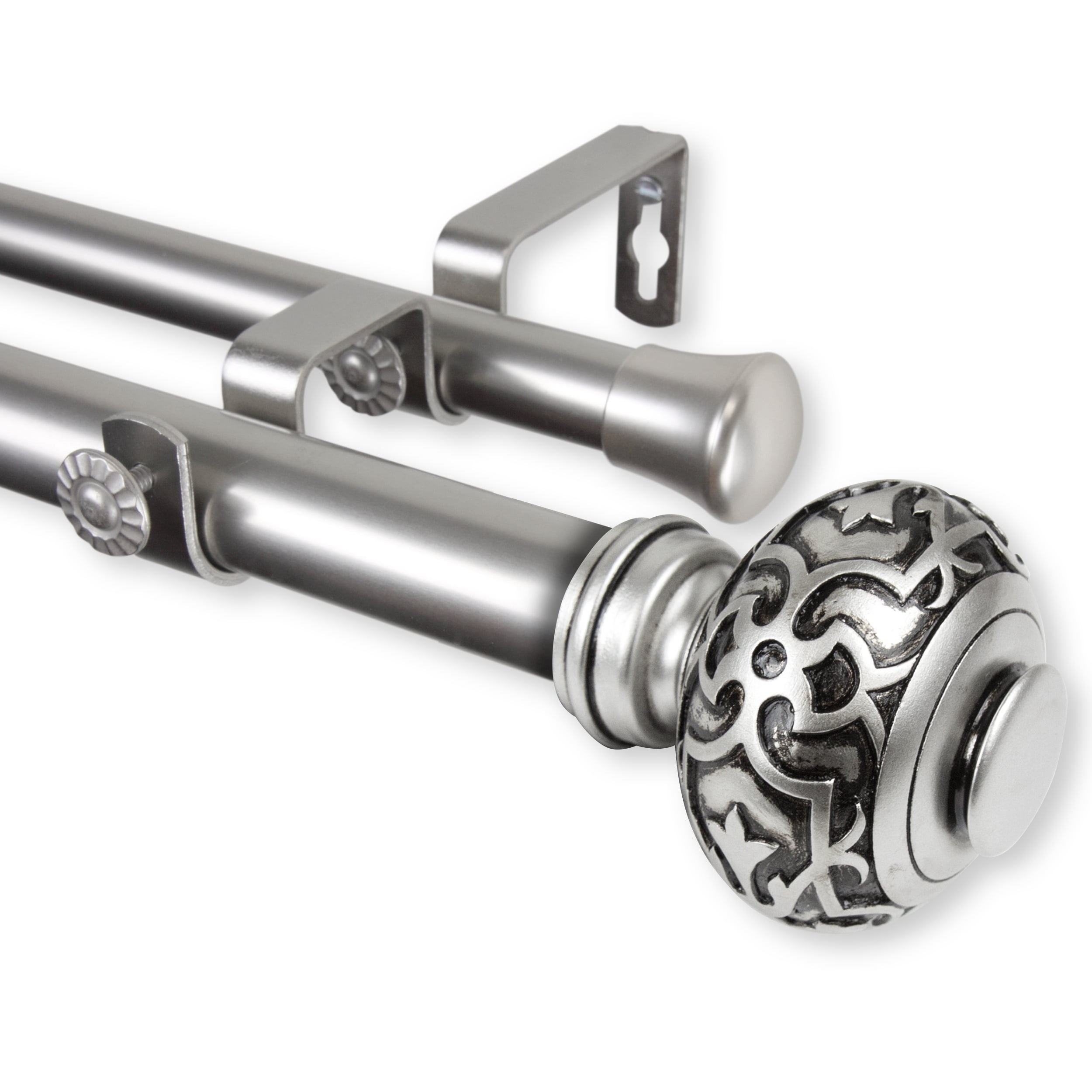 Acer Double Curtain Rod 1" OD 48-84 inch - Satin Nickel