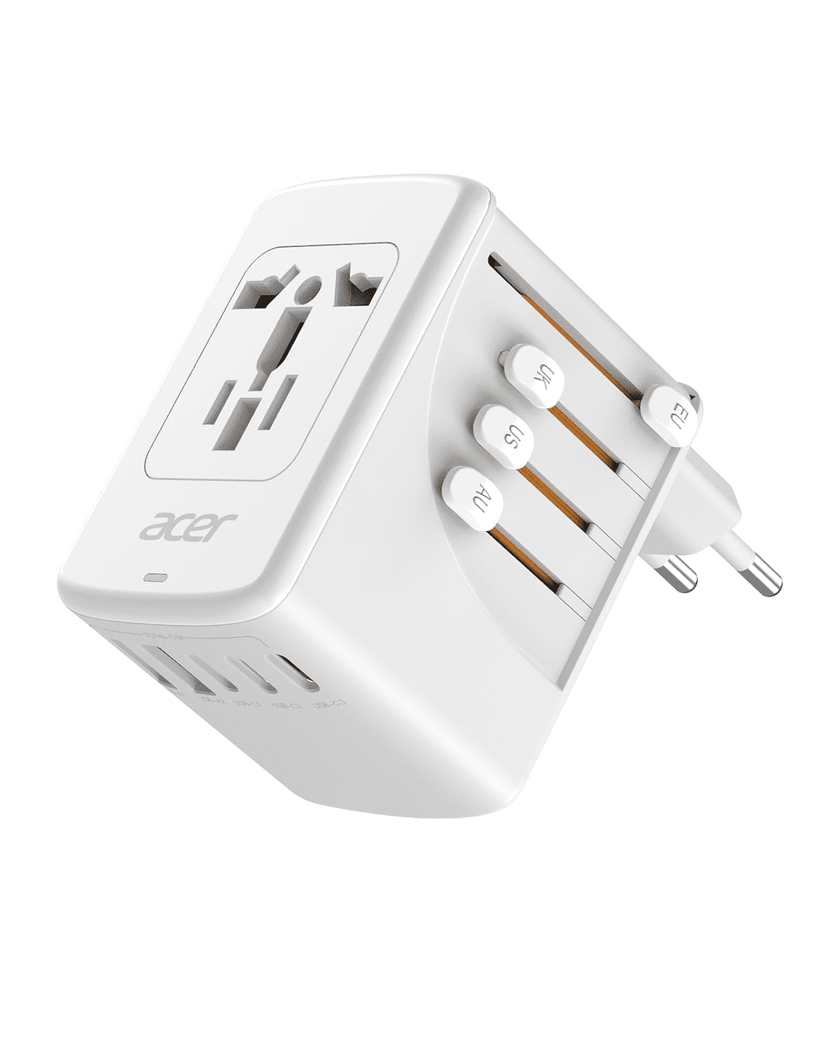 Acer European Travel Plug Adapter, Universal Travel Plug Adapters - International Power Adapter with 5 USB Ports (3 USB C), Worldwide Travel Adapter for USA to European UK France Italy, White