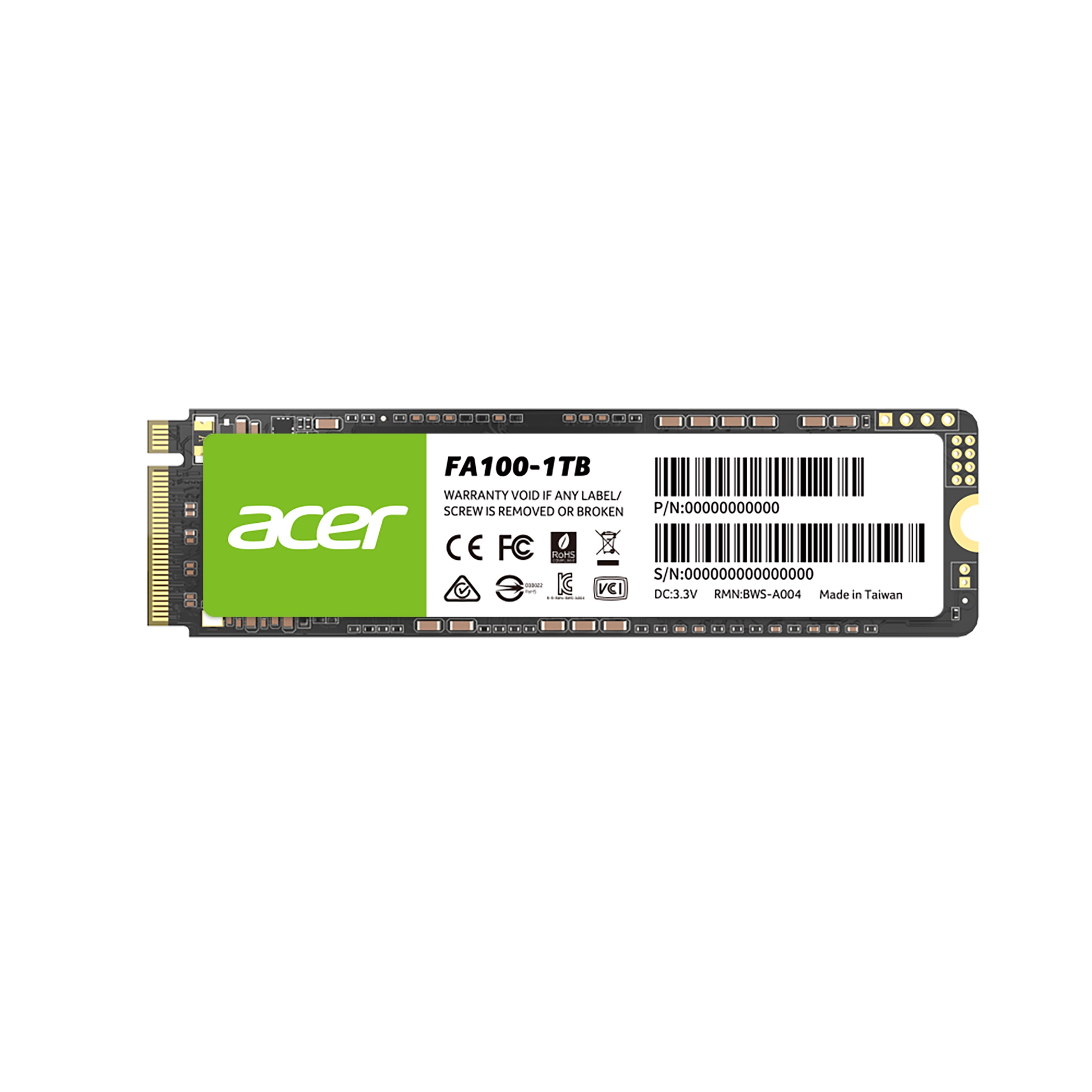 Acer FA100 1TB NVMe SSD 本体 Acer FA100 1TB M.2 PCI-Express 3.0 x4 SSD, 3D TLC NAND, Ultra-Low