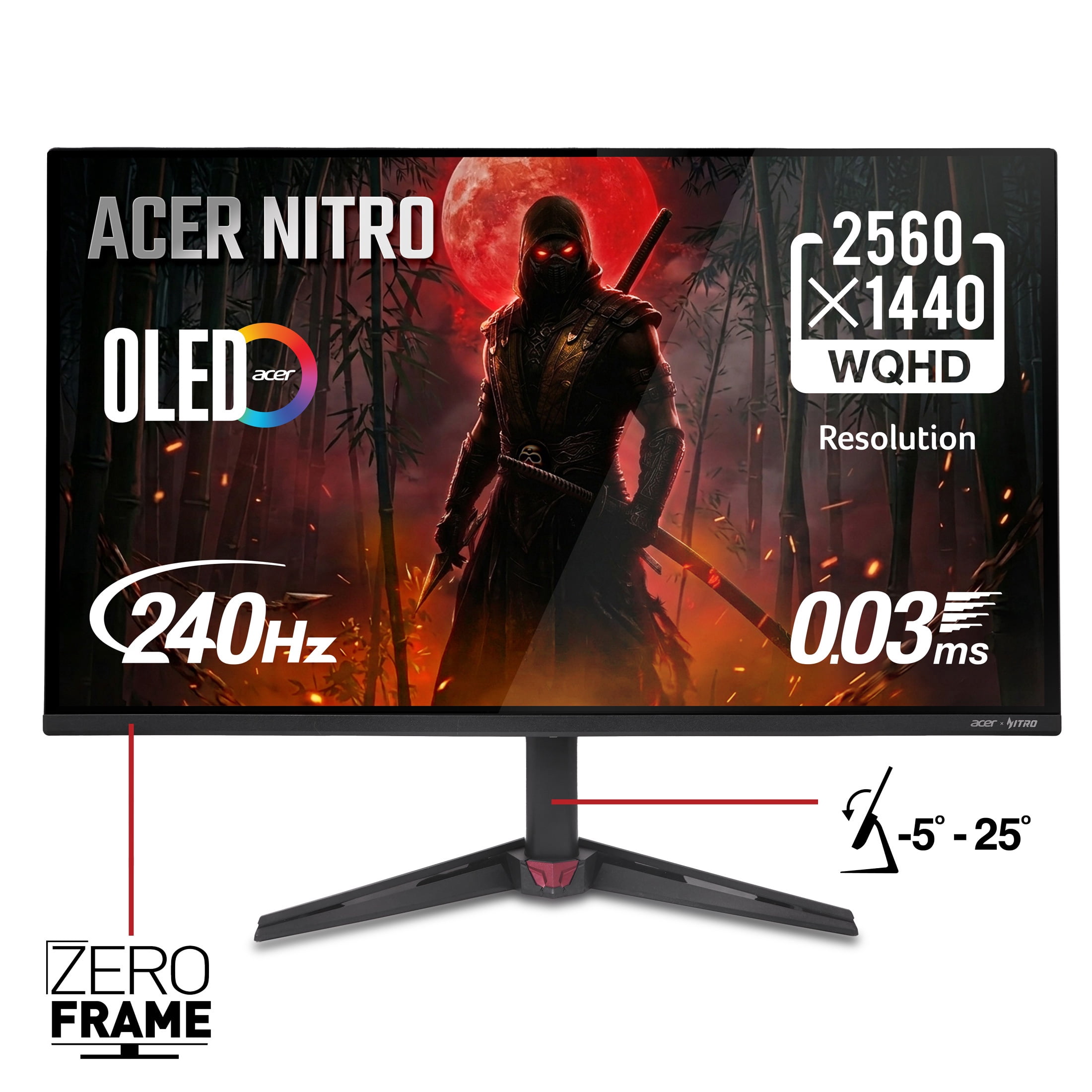 Acer Nitro 27" WQHD (2560 x 1440) QD-OLED Gaming Monitor, AMD FreeSync Premium Technology, 240Hz Refresh Rate, 0.03ms Response Time, 400nits at HDR 10%, DCI-P3 99%, Black, VG277U Xbiip