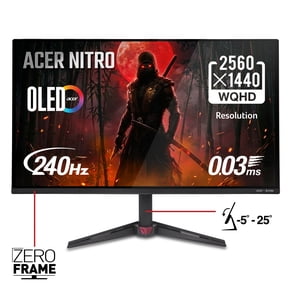 Acer Nitro 27" WQHD (2560 x 1440) QD-OLED Gaming Monitor, AMD FreeSync Premium Technology, 240Hz Refresh Rate, 0.03ms Response Time, 400nits at HDR 10%, DCI-P3 99%, Black, VG277U Xbiip