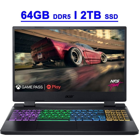 Acer Nitro 5 15 Premium Gaming Laptop 15.6" QHD IPS 165Hz Display AMD Octa-core Ryzen 7 6800H Processor 64GB DDR5 2TB SSD NVIDIA GeForce RTX 3070 Ti 8GB Graphic RGB Backlit HDMI USB-C Win11 Black