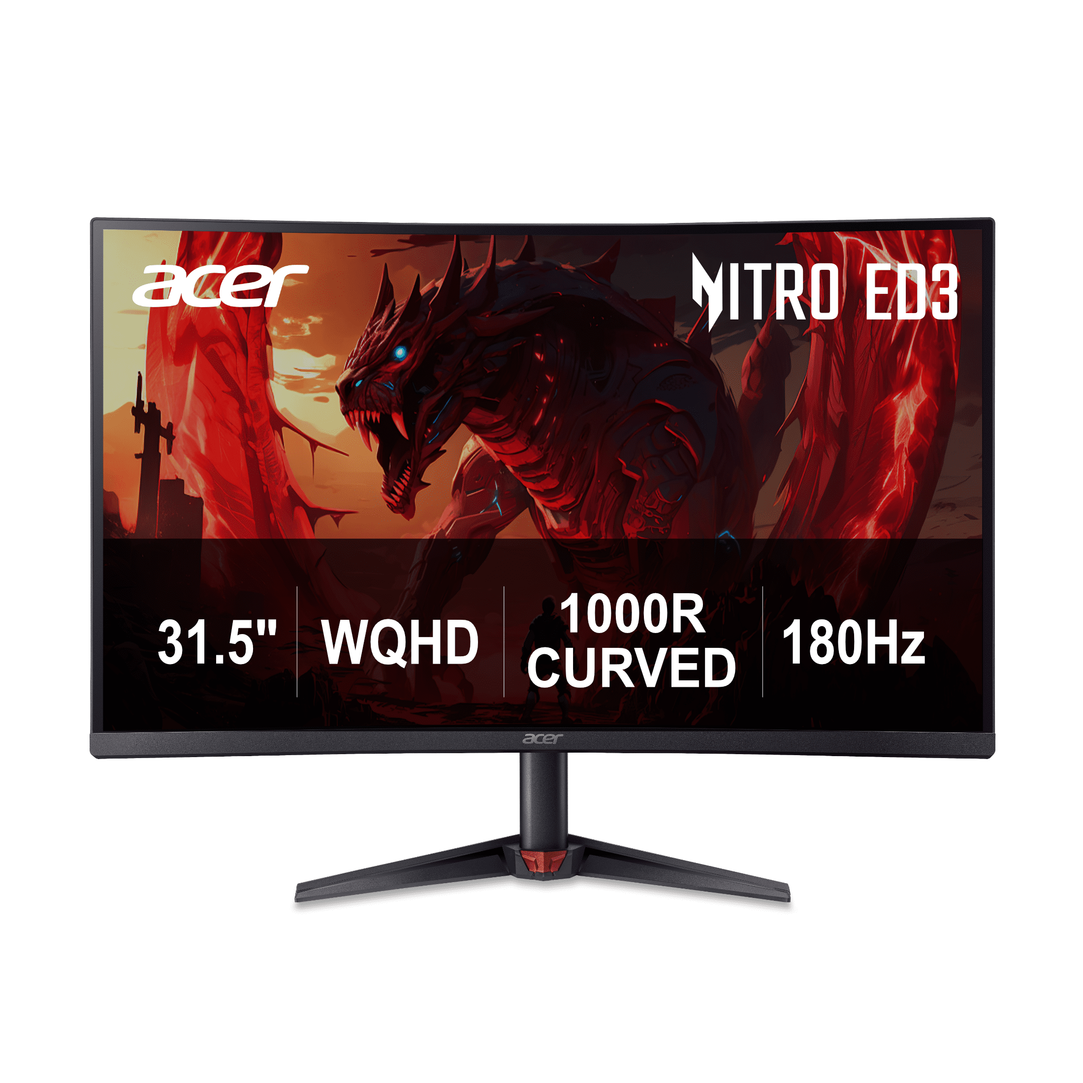 Acer Nitro 31.5" (2560 x 1440) WQHD 1000R Curved 180Hz Gaming Monitor, AMD FreeSync Technology, ED323QU P2bmiipx, New