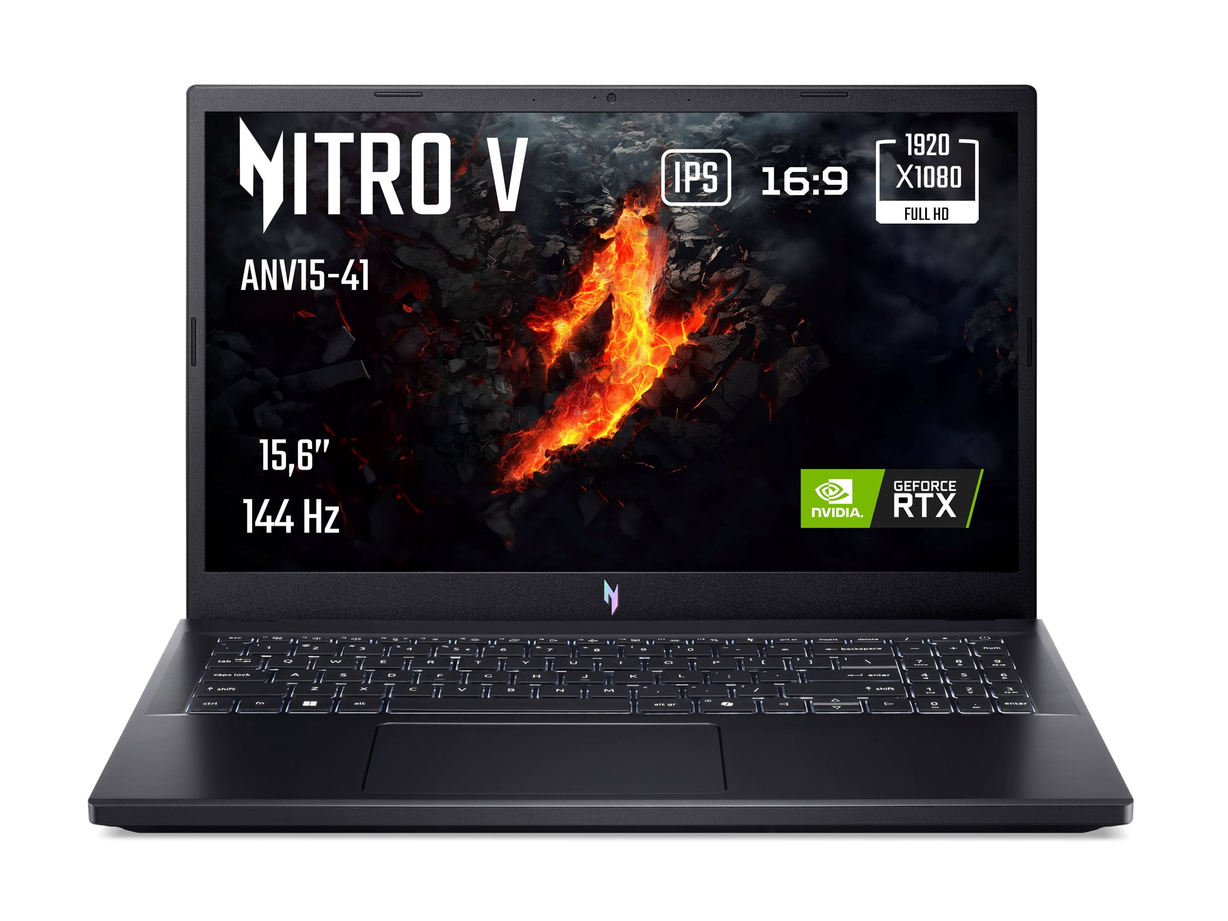 Acer Nitro V 15 ANV15-41 - AMD Ryzen 5 - 7535HS / up to 4.55 GHz - Win 11 Home - GF RTX 4050 - 16 GB RAM - 512 GB SSD - 15.6" IPS 1920 x 1080 (Full HD) @ 144 Hz - 2.5 Gigabit Ethernet - Wi-Fi 6 - obsidian black - kbd: US Intl