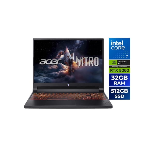 Acer Nitro V ANV16-72-73C7, 16.0" WUXGA (1920 x 1200) IPS 180Hz Display, Intel Core 7 processor 240H, NVIDIA GeForce RTX 5060 Laptop GPU (MGP 85W), 32GB DDR5, 512GB PCIe Gen 4 S (ANV16-72-73C7)