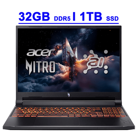 Acer Nitro V 16 AI Premium Gaming Laptop 16" WUXGA IPS 180Hz AMD Zen 4 Hexa-core Ryzen 5 240 32GB RAM 1TB SSD GeForce RTX 5050 (Up to 421 AI TOPS) Backlit Win11