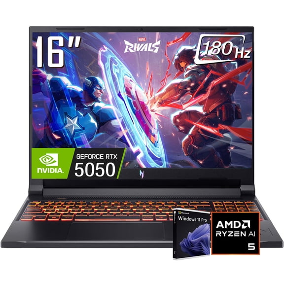 Acer Nitro V 16 Gaming Laptop, 16" 1920 x 1200 WUXGA 180Hz IPS LCD Display, AMD Ryzen 5 240, NVIDIA RTX 5050 8GB GDDR7, WIFI 6E, Backlit KB, Win11 Pro(32GB DDR5 * 2TB SSD)