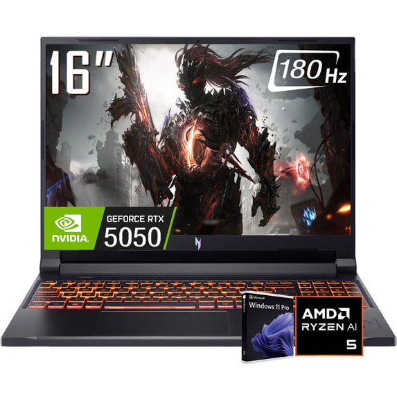 Acer Nitro V 16 Gaming Laptop, 16" 1920 x 1200 WUXGA 180Hz IPS LCD Display, AMD Ryzen 5 240, NVIDIA RTX 5050 8GB GDDR7, WIFI 6E, Backlit KB, Win11 Pro(64GB DDR5 | 2TB SSD)