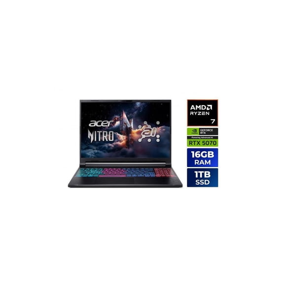 Acer Nitro V 16S AI ANV16S-41 ANV16S-41-R2DX 16" Gaming Notebook - WQXGA - AMD Ryzen 7 260 - 16 GB - 1 TB SSD - English Keyboard - Black (nh-u10aa-001)