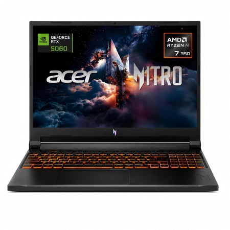 Acer Nitro V 16" WUXGA 180Hz Gaming Laptop, NVIDIA RTX 5060 (AI-Optimized), Ryzen AI 7 350, 16GB DDR5 RAM, 1TB PCIe Gen4 SSD, Wi-Fi 6, Win 11 Home