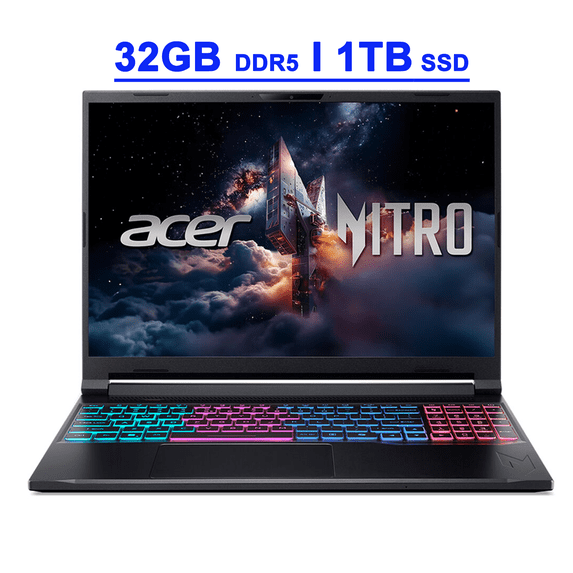 Acer Nitro V 16S Premium Gaming Laptop 16" WUXGA IPS 180Hz Intel 10-core Core 7 240H 32GB DDR5 1TB SSD GeForce RTX 5060 DLSS4 GDDR7 (Up to 572 AI TOPS) 4-zone RGB Backlit Win11
