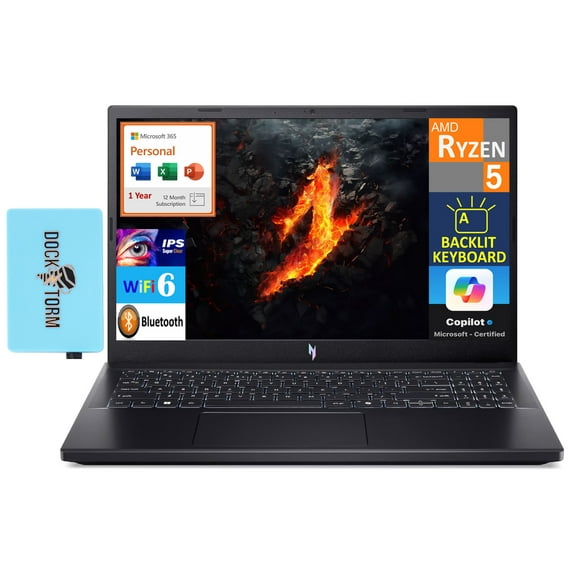 Acer Nitro V Gaming Laptop 15.6in 144Hz IPS FHD Display (AMD Ryzen 5 7535HS, GeForce RTX 4050 6GB, 32GB DDR5, 256GB PCIe SSD, Backlit KB, Win 11 Home) w/Microsoft 365 Personal , DKZ USB Port Expander