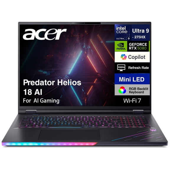 Acer Predator Helios 18 AI AI Gaming Laptop 18in WQXGA (Intel Ultra 9- 275HX, NVIDIA GeForce RTX 5080 16GB, 32GB DDR5, 8TB PCIe SSD, Win 11 Pro)